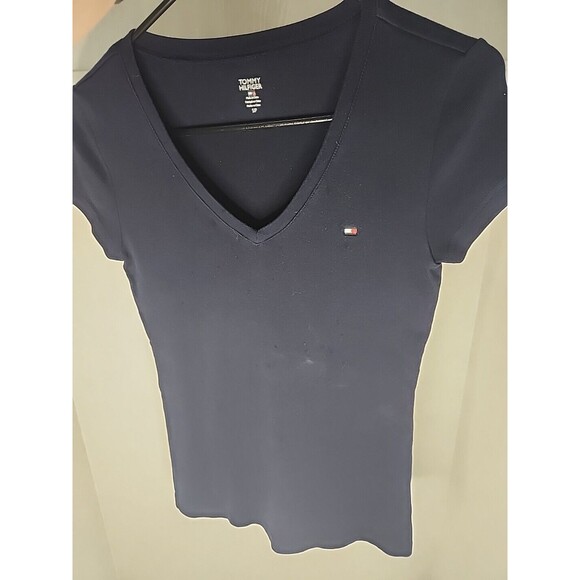 Tommy Hilfiger Shirt Womens Size Small Blue Short Sleeve Tee Casual V Neck Logo - Picture 9 of 9